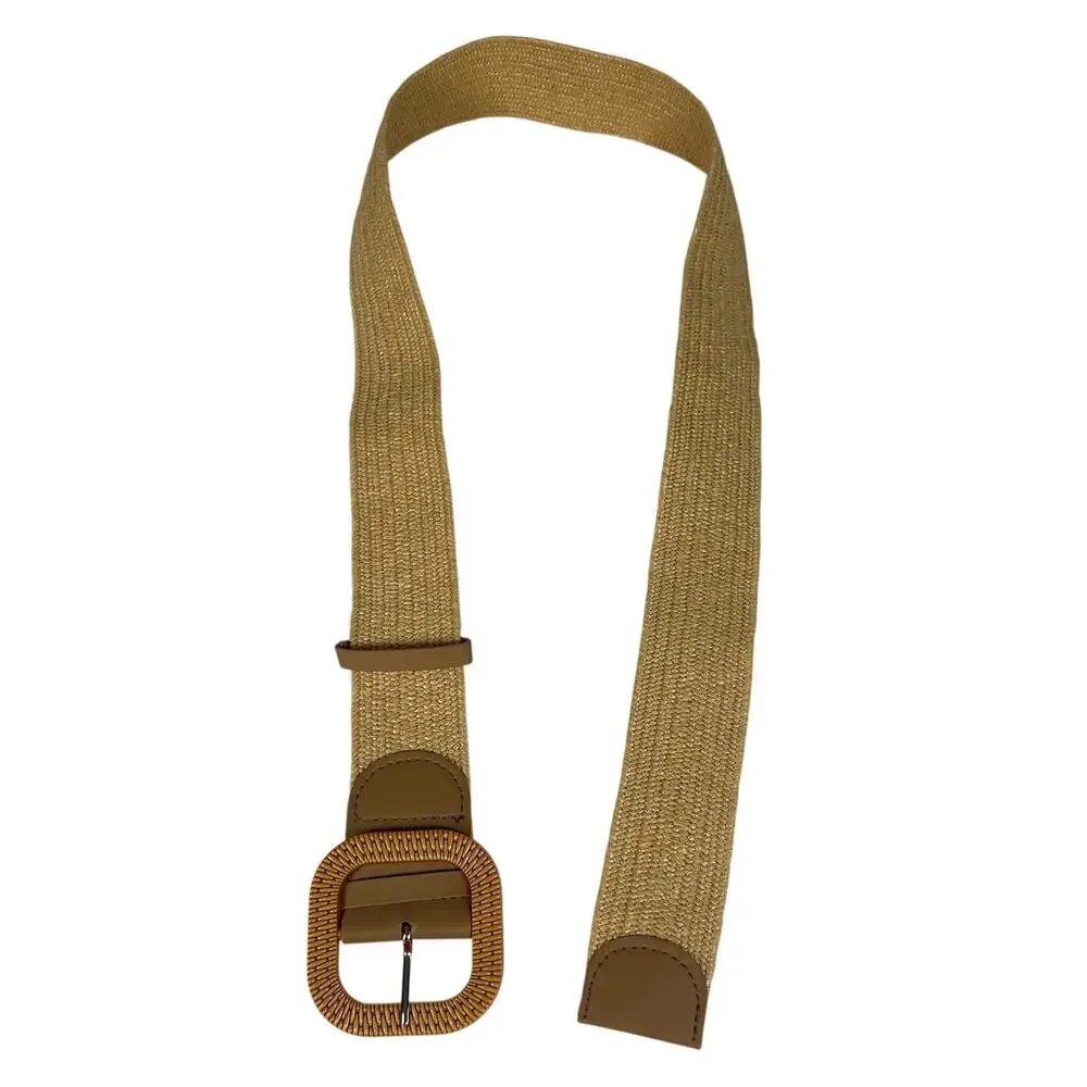 Women's Tan Straw Colored Stretch Waist Belt- Plastic Buckle- Coastal 41